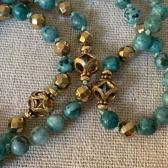 New Boho Mala Prayer Semiprecious Necklace Thai Buddha Pendant Gold Hematit… - Picture 2 of 9